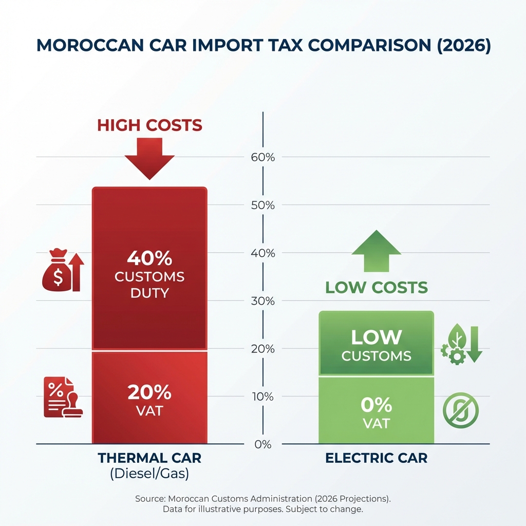 Comparaison taxes importation voiture électrique vs thermique Maroc 2026